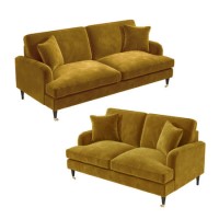 Mustard Velvet 3 Seater and 2 Seater Sofa Set - Payton Mustard Velvet 3 Seater and 2 Seater Sofa Set - Payton