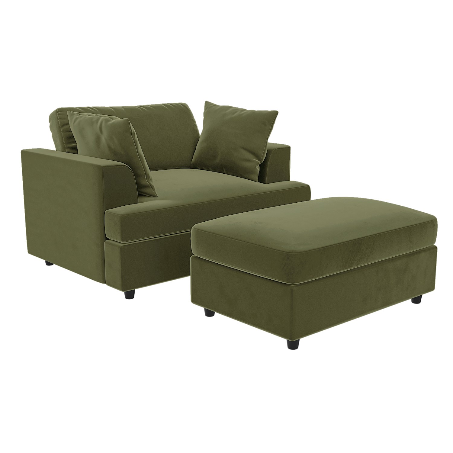 Read more about Olive green velvet loveseat and footstool set august