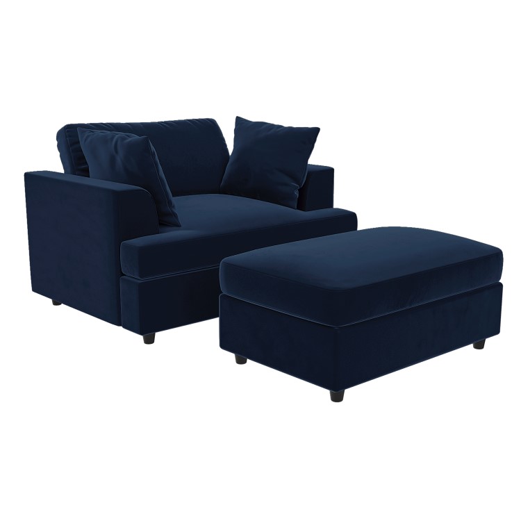 Navy Velvet Love Seat and Footstool Set - August