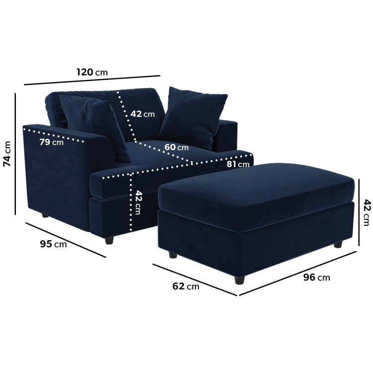 Navy Velvet Love Seat and Footstool Set - August