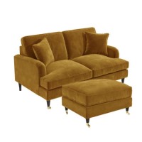 Mustard Velvet Sofa and Footstool Set - Payton