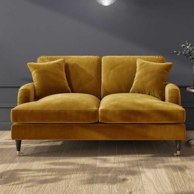 Mustard Velvet Sofa and Footstool Set - Payton