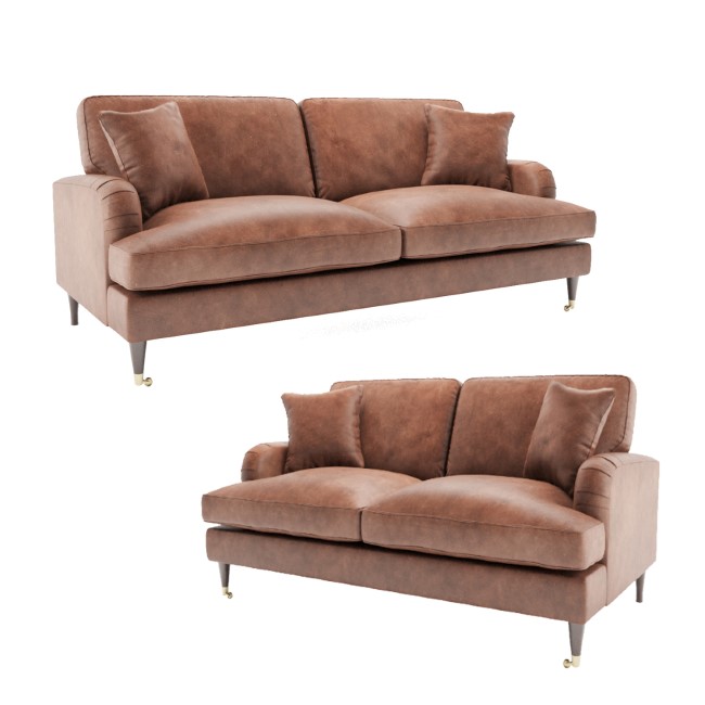 Tan Faux Leather 2 Seater & 3 Seater Sofa Set - Payton - Furniture123