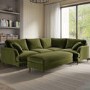 Olive Green Velvet 4 Seater Right Hand Corner Sofa and Long Footstool Set - Payton