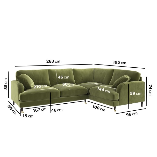 Olive Green Velvet 4 Seater Right Hand Corner Sofa and Long Footstool Set - Payton