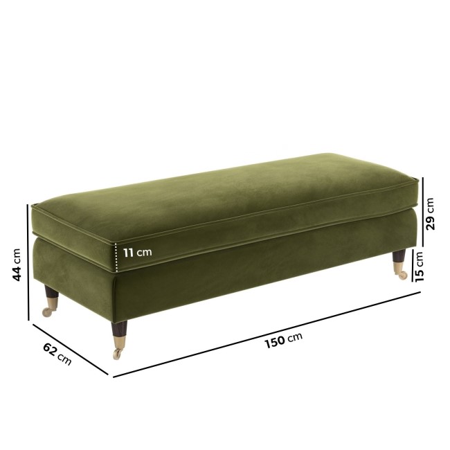 Olive Green Velvet 4 Seater Right Hand Corner Sofa and Long Footstool Set - Payton