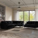 BUN/SOF203/93245 Black Velvet 4 Seater Right Hand Corner and 2 Seater Sofa - Payton