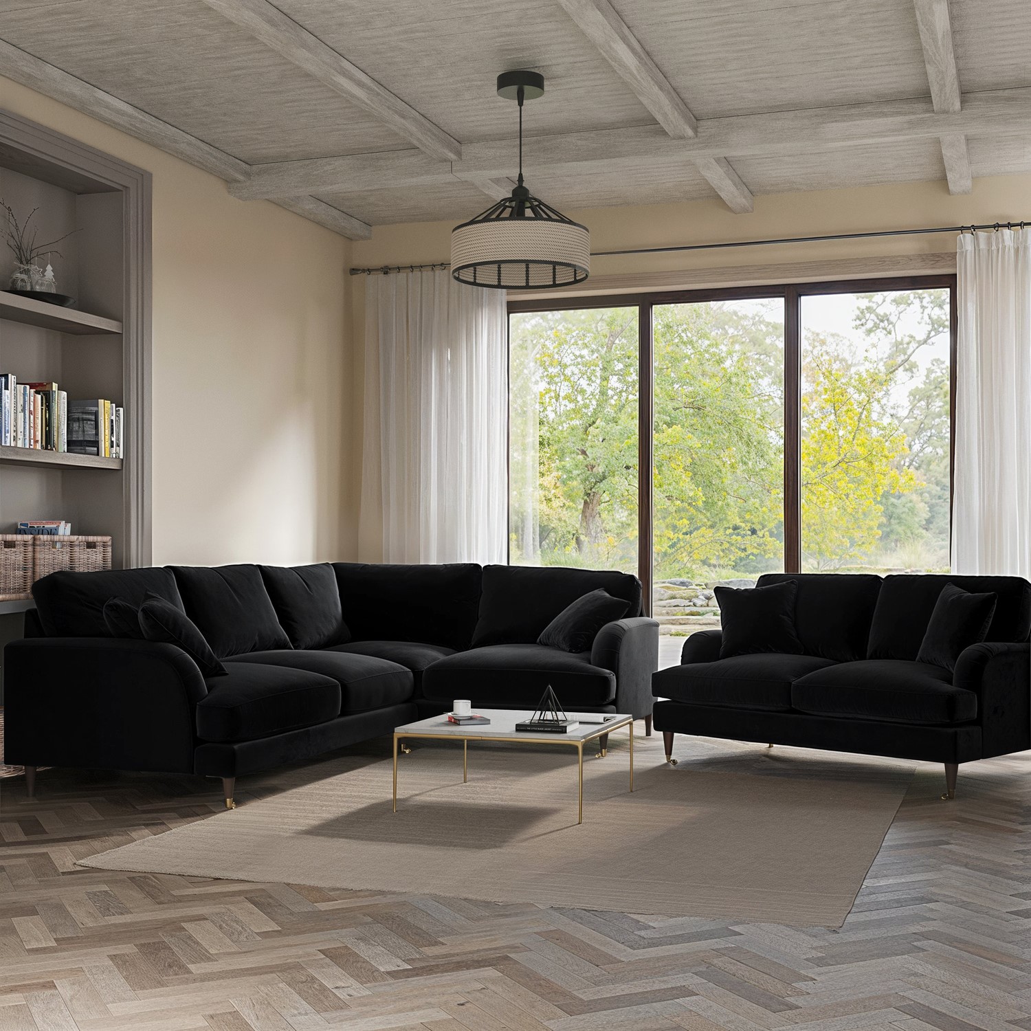 Velvet 4 Seater Right Hand Corner 2 Seater Sofa