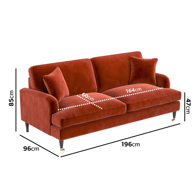 Burnt Orange Velvet 3 Seater Sofa - Payton