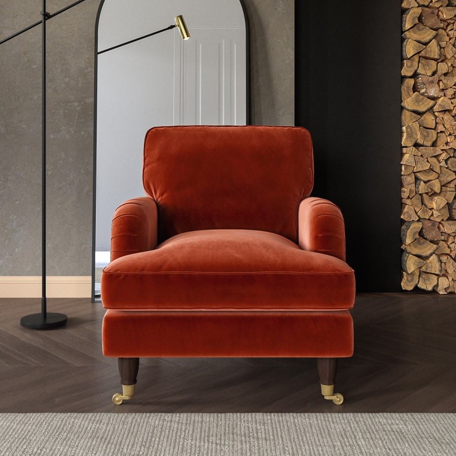 Burnt Orange Velvet 3 Seater Sofa - Payton