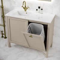 1000mm Beige Freestanding Vanity Unit with Basin and Laundry Basket - Sofia