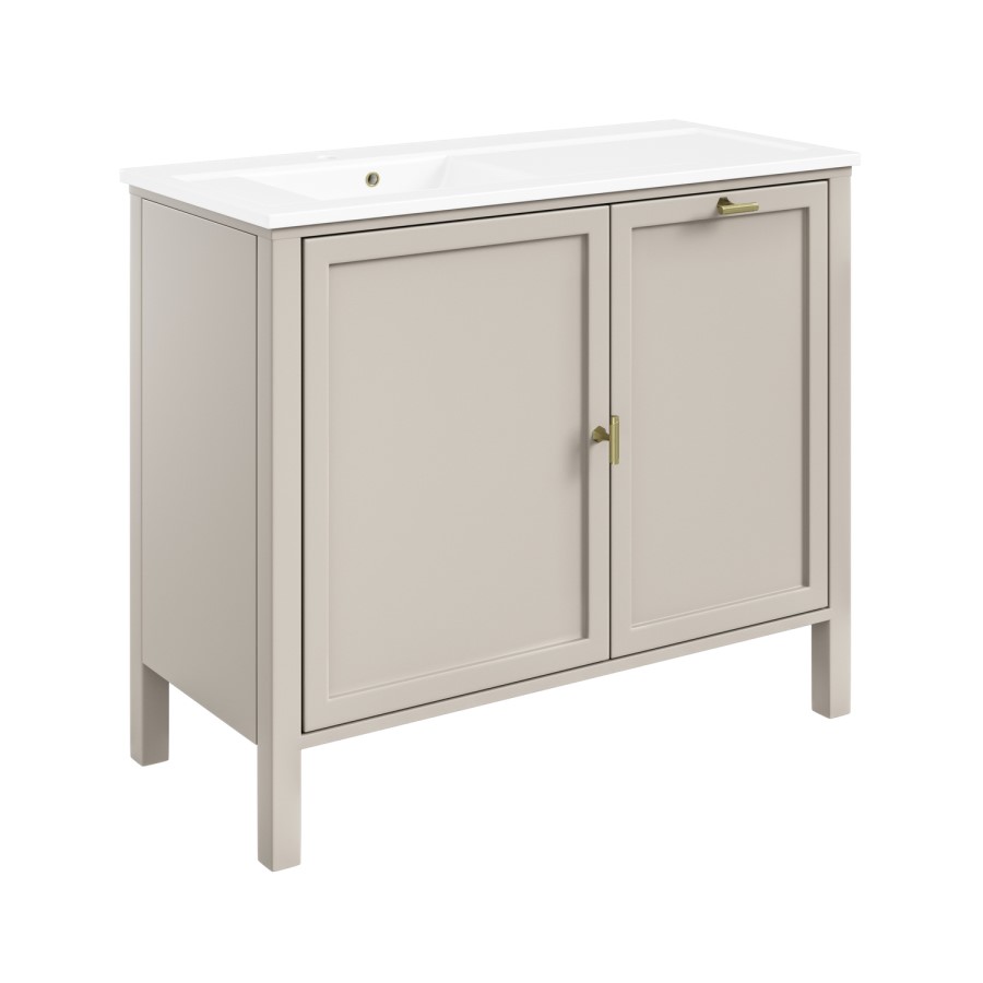 1000mm Beige Freestanding Vanity Unit with Basin and Laundry Basket - Sofia