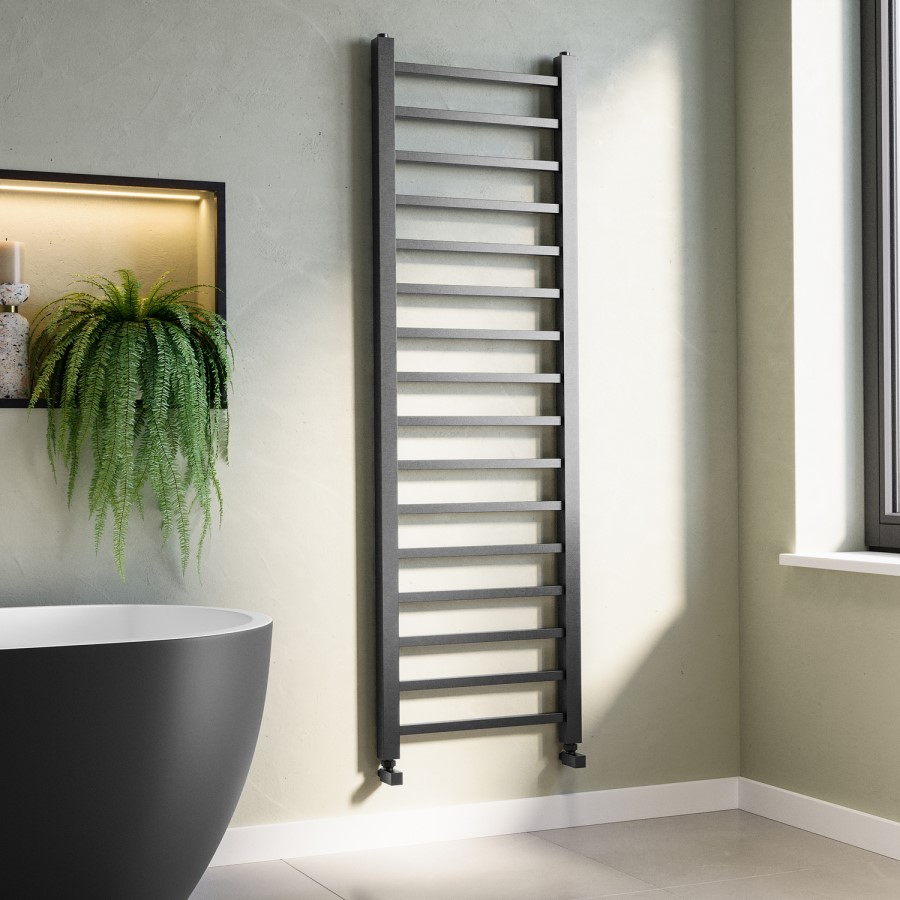 Gunmetal Grey Towel Radiator 1600 x 500mm with Pipe Kit and Straight Valves - Sonoran