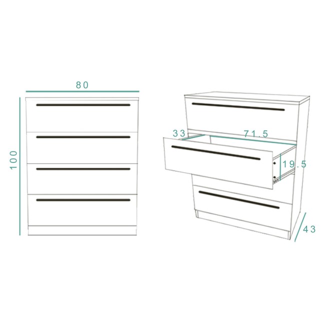 Space White High Gloss Chest of Drawers with 4 Drawers