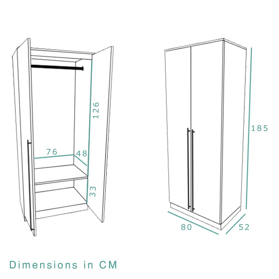 Space White High Gloss 2 Door Wardrobe