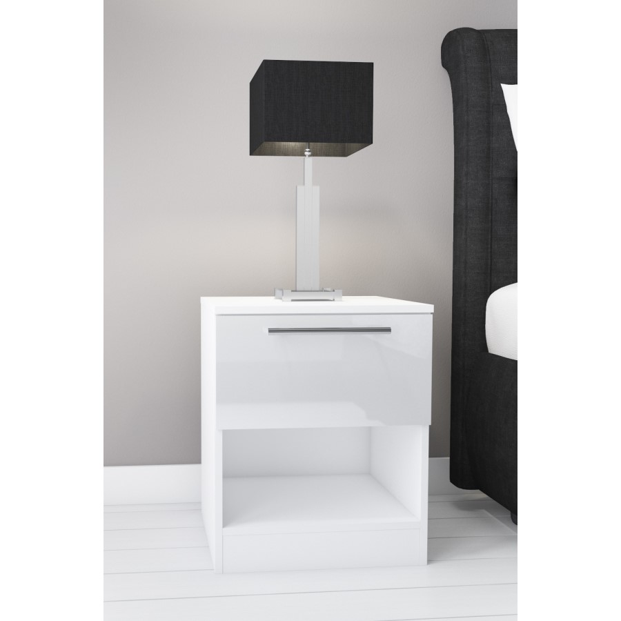 GRADE A1 - Space White High Gloss 1 Drawer Bedside Table