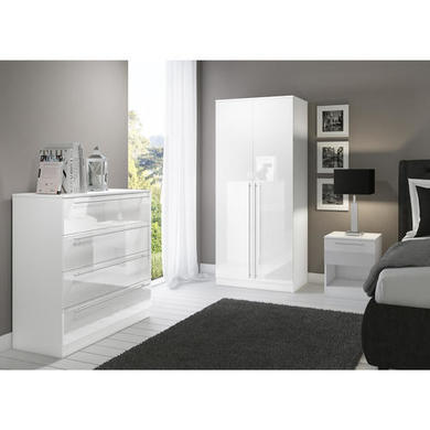 GRADE A1 - Space White High Gloss 1 Drawer Bedside Table