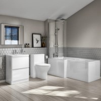 Left Hand L-Shaped Bath with Portland White Combi with Portland Back To Wall Toilet