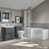 1700mm L-Shaped Right Hand Bath Suite with Basin Vanity &amp; Back to Wall Toilet - Portland