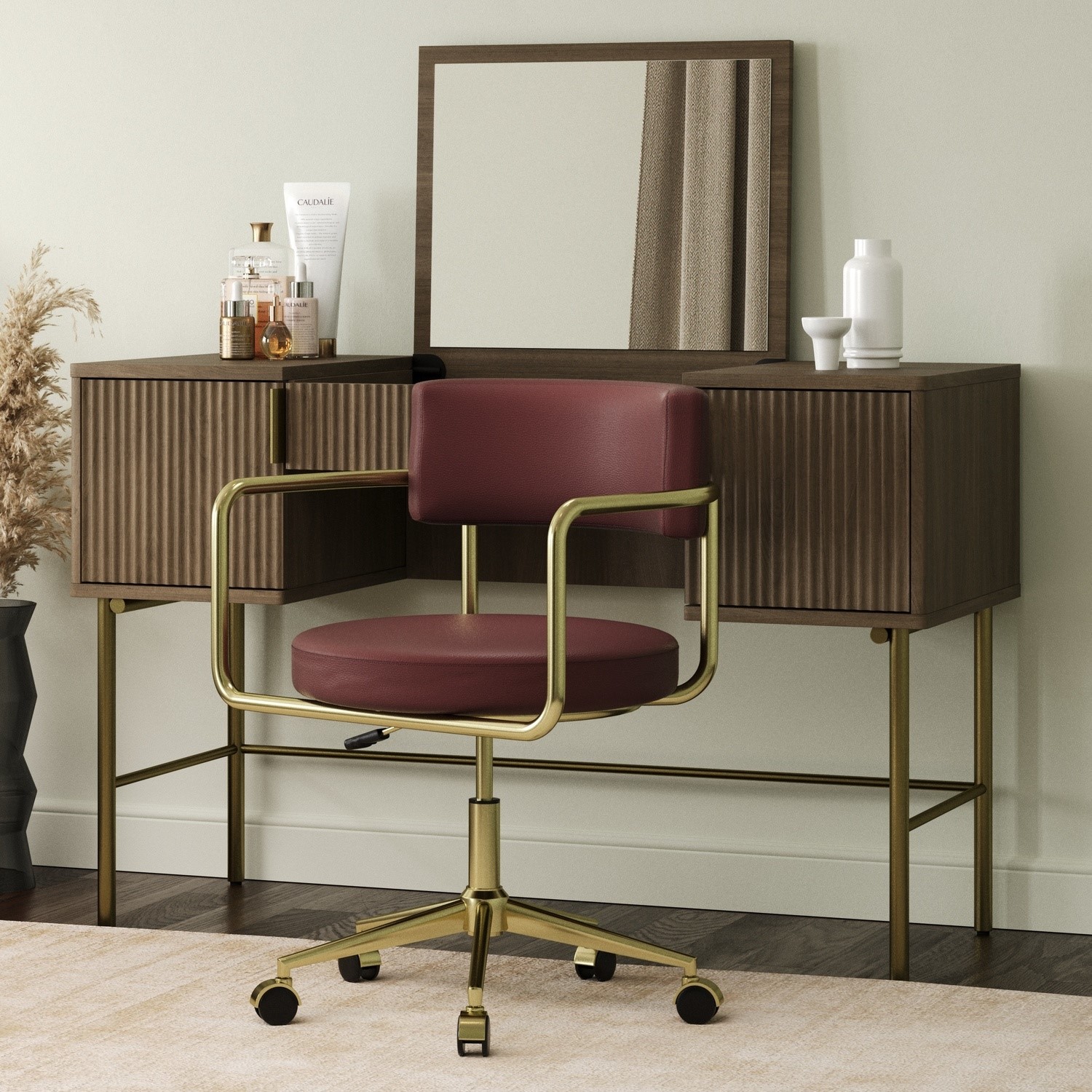 Faux Leather Swivel Bedroom Chair
