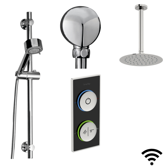 SmarTap Black Smart Shower System with Slider Kit and Ceiling Shower Set