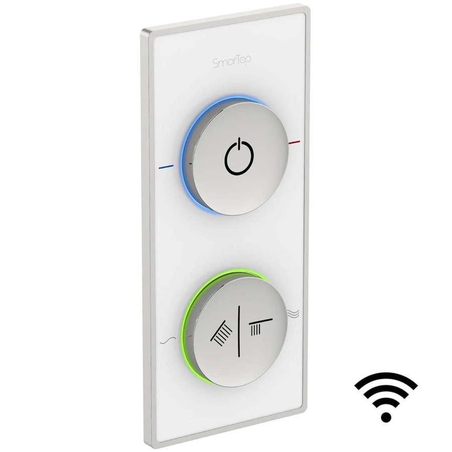 SmarTap White Shower System with Slider Kit Ceiling Shower and Body Jets