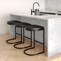 Set of 3 Black Faux Leather Kitchen Stool - 66cm - Stella