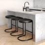 Set of 3 Black Faux Leather Kitchen Stool - 66cm - Stella
