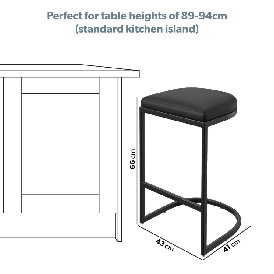 Set of 3 Black Faux Leather Kitchen Stool - 66cm - Stella