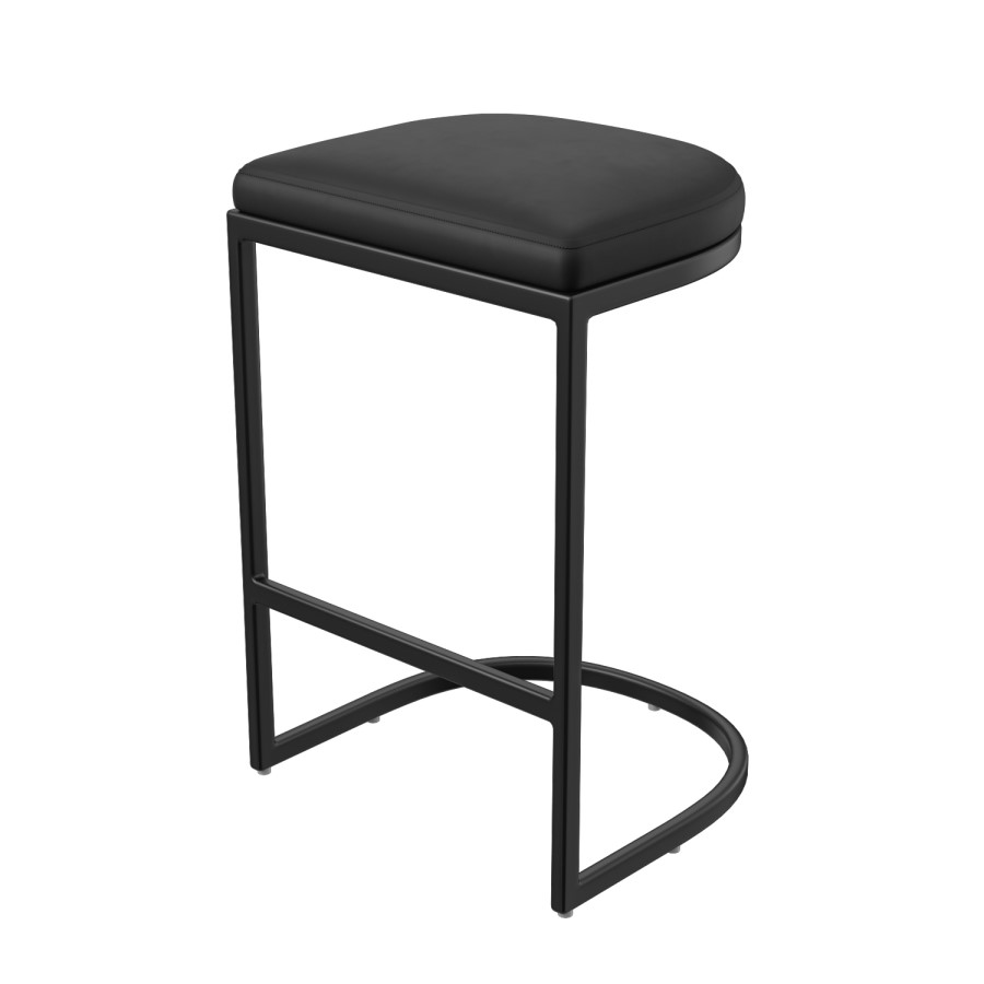 Set of 3 Black Faux Leather Kitchen Stool - 66cm - Stella