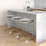 Set of 3 Grey Velvet Kitchen Stools - 66cm - Stella