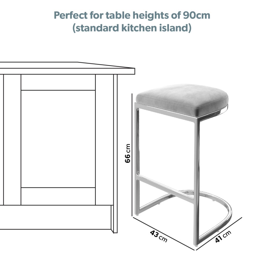 Set of 3 Grey Velvet Kitchen Stools - 66cm - Stella