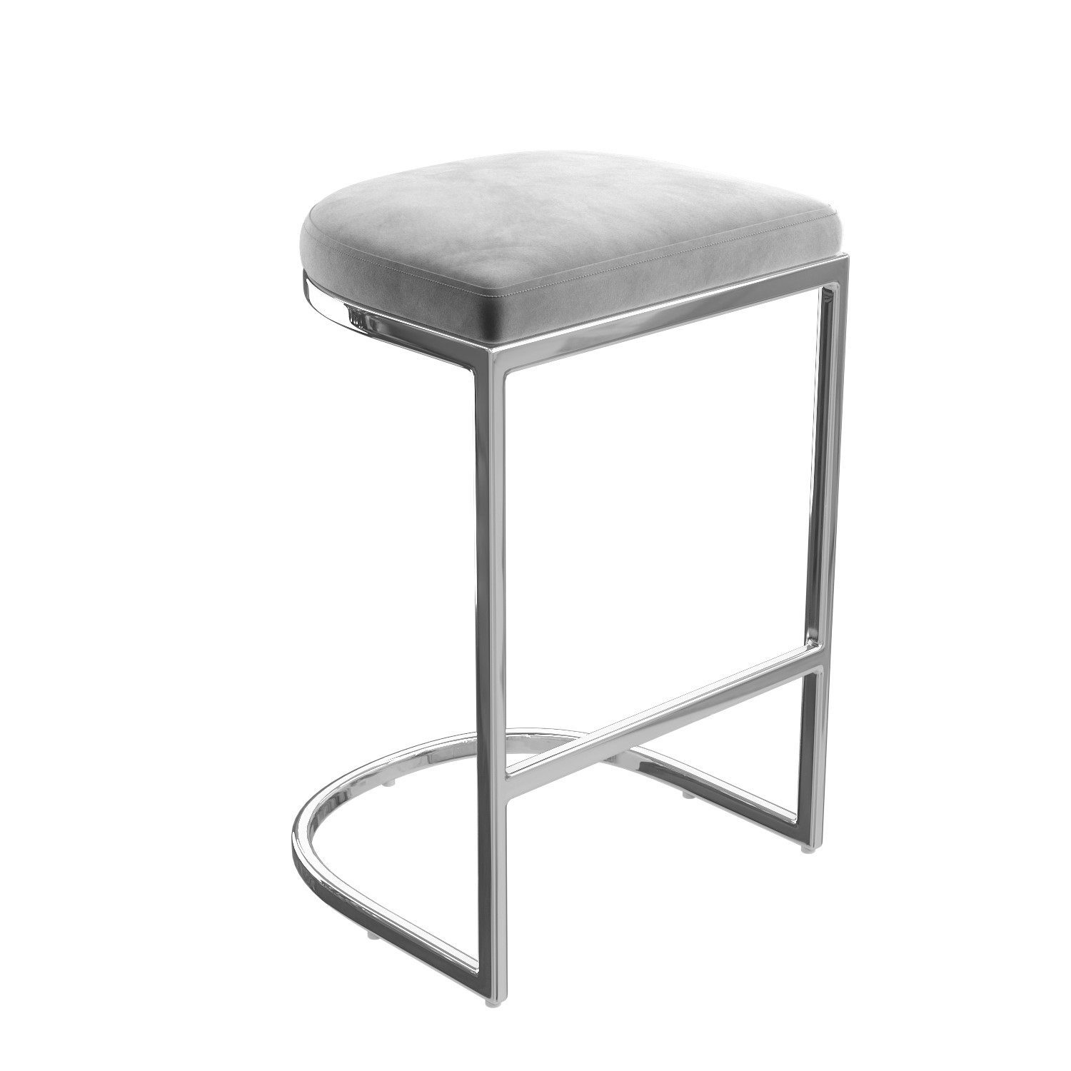 Set of 3 Grey Velvet Kitchen Stools - 66cm - Stella - Furniture123