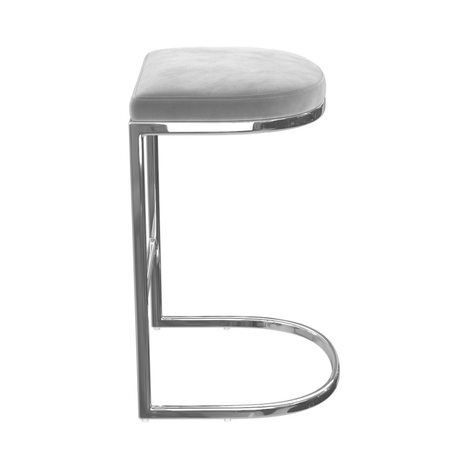 Set of 3 Grey Velvet Kitchen Stools - 66cm - Stella