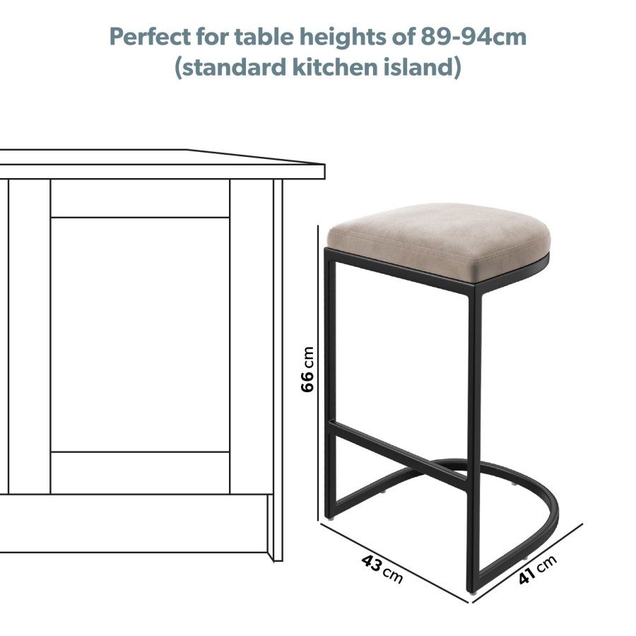 Set of 3 Mink Velvet Kitchen Stool - 66cm - Stella