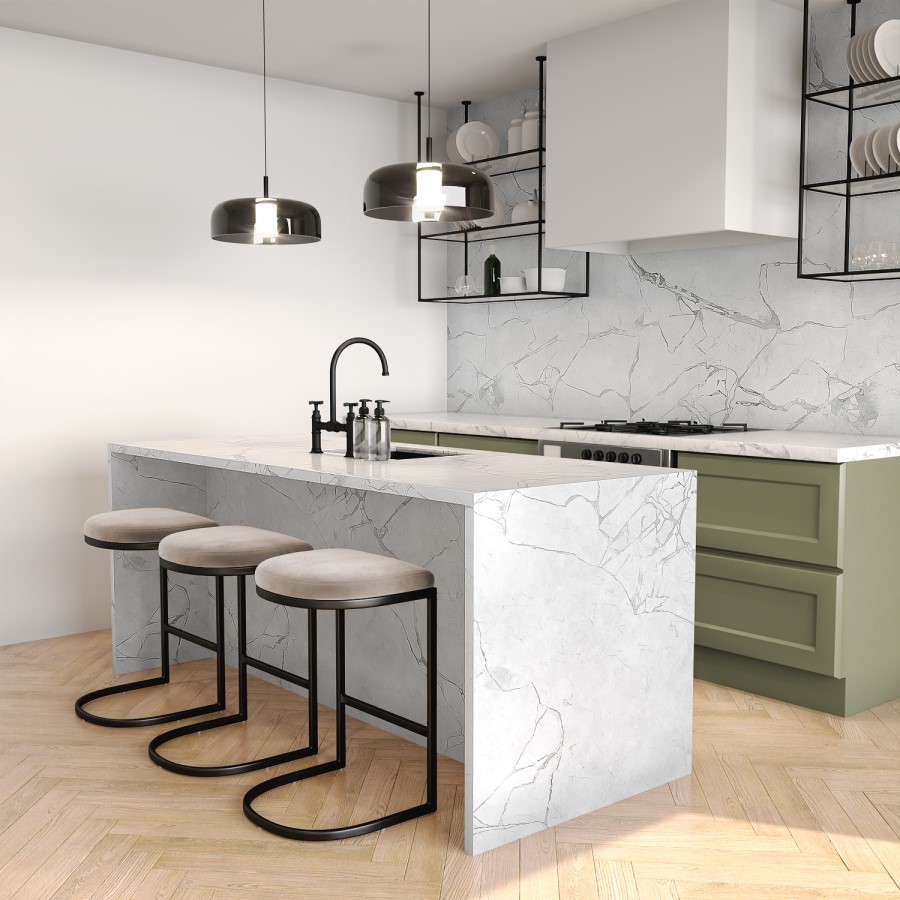 Set of 3 Mink Velvet Kitchen Stool - 66cm - Stella