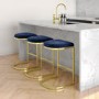 Set of 3 Navy Blue Velvet Kitchen Counter Stool - 66cm - Stella