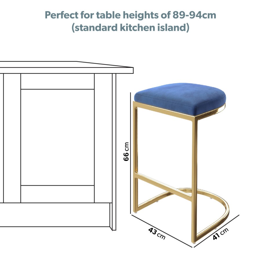 Set of 3 Navy Blue Velvet Kitchen Counter Stool - 66cm - Stella