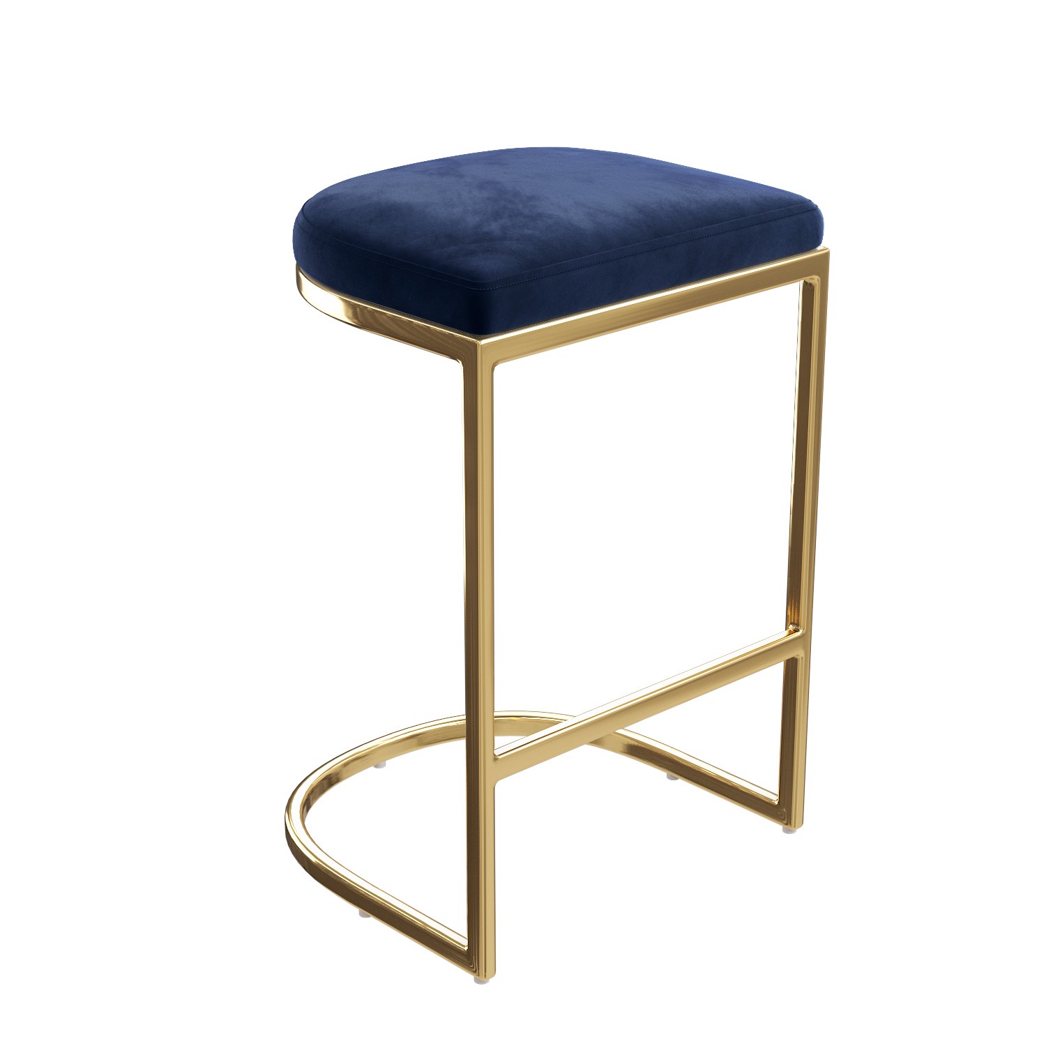 Set of 3 Navy Velvet Kitchen Counter Stool - 66cm - Stella - Furniture123