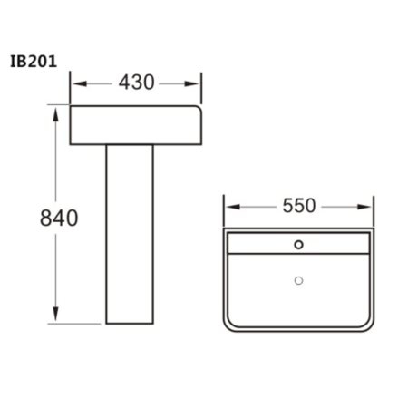 Square Pedastal Sink - 1 Tap Hole