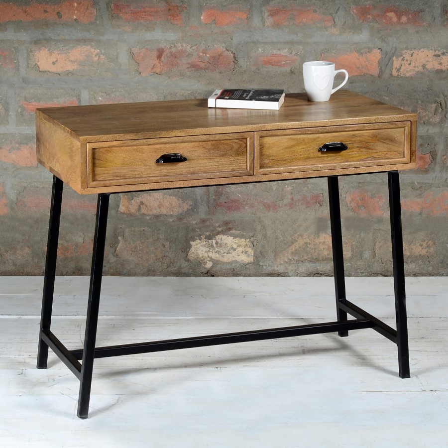 Solid Wood Console Table with Industrial Black Metal Legs - Suri