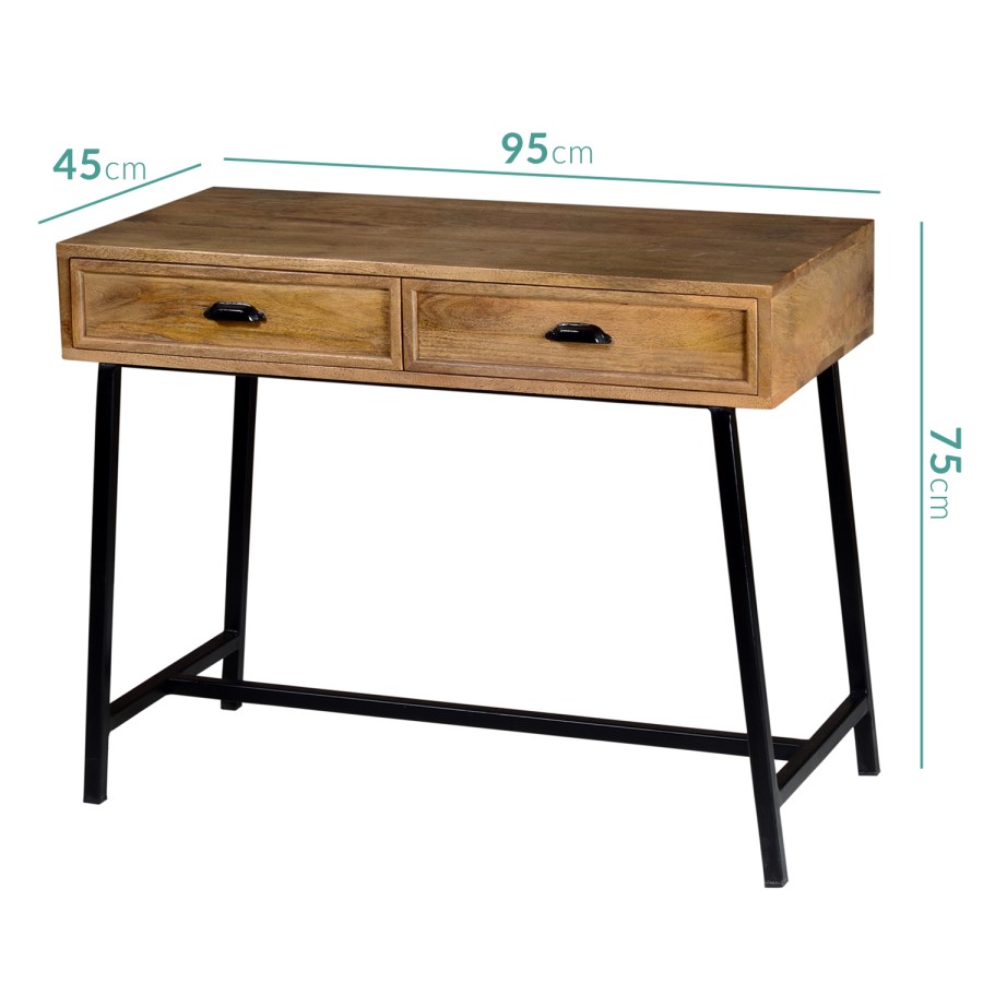Solid Wood Console Table with Industrial Black Metal Legs - Suri