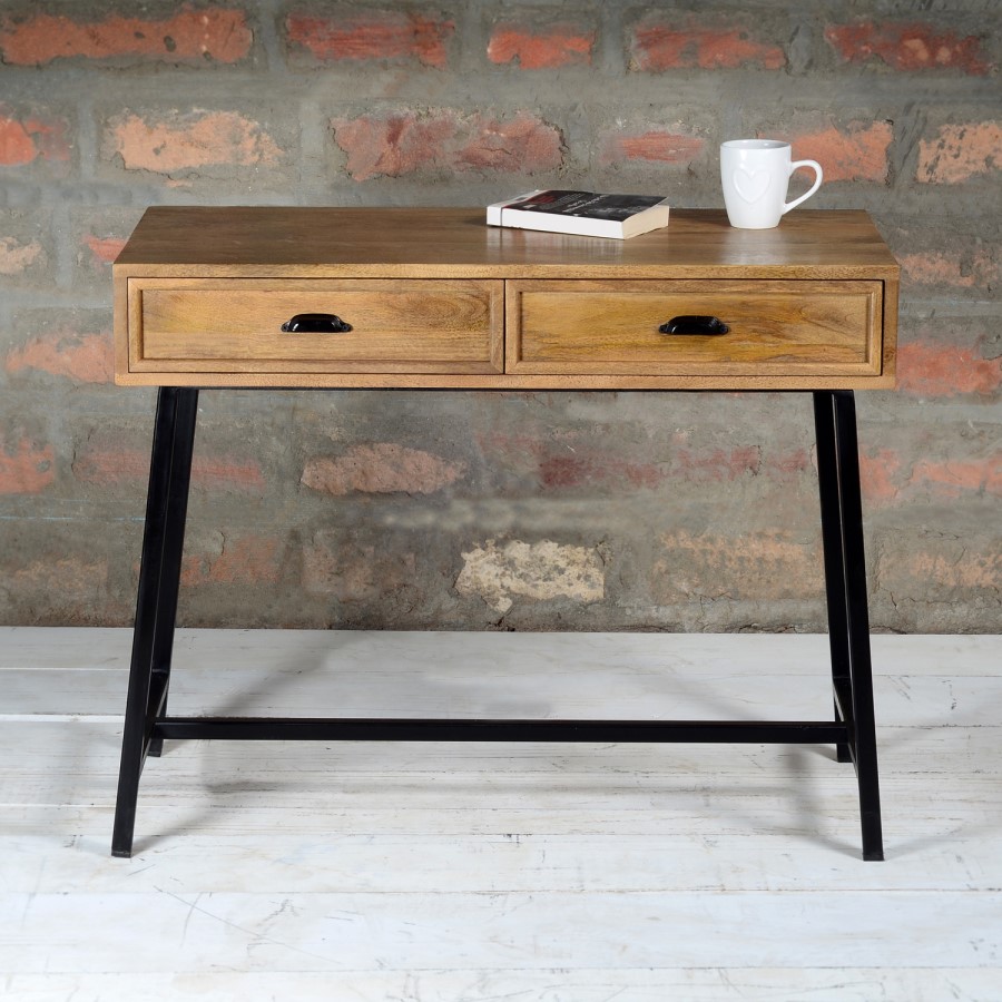 Solid Wood Console Table with Industrial Black Metal Legs - Suri