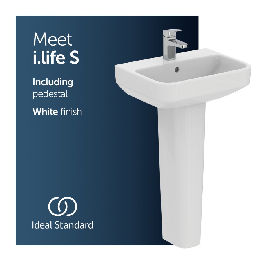 Ideal Standard i.Life S Compact 1 Tap Hole Full Pedestal Basin 500mm