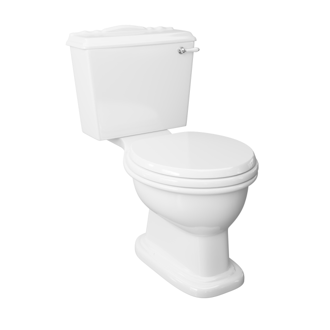 Traditional Close Coupled Toilet with Toilet Seat and Lever Flush