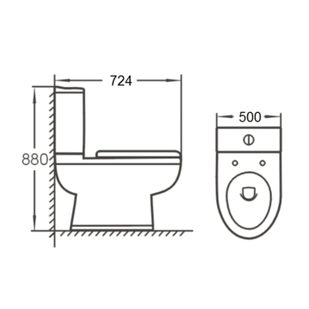 Traditional Close Coupled Toilet with Toilet Seat and Lever Flush