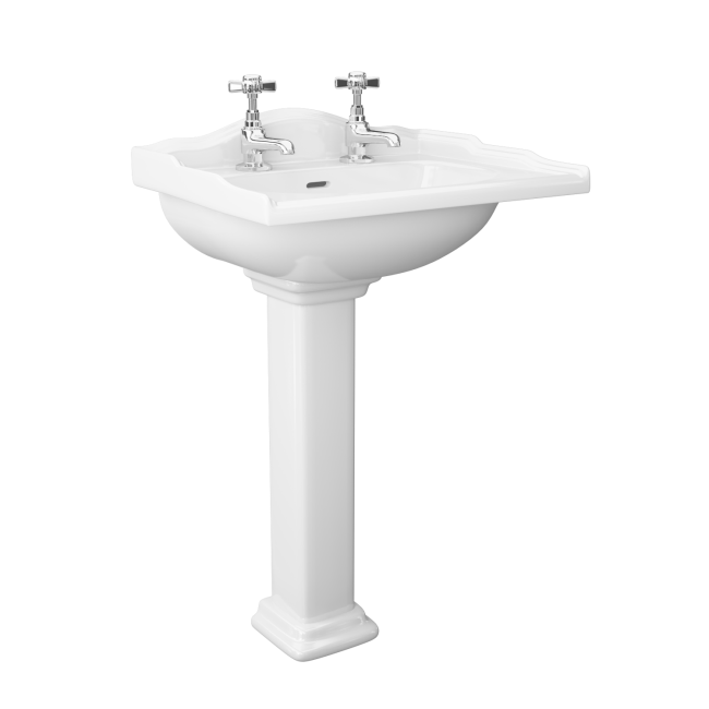 Traditional Square 2 Tap Hole Sink - 585mm Wide