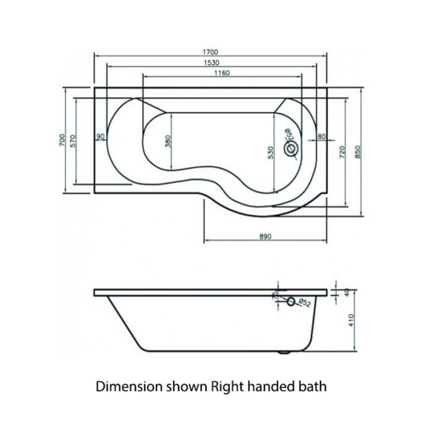 Delta Right Hand  P Shaped 1700 Shower Bath Suite