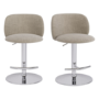 Set of 2 Beige Upholstered Adjustable Swivel Bar Stools with Chrome Base - Tessa