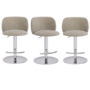 Set of 3 Beige Upholstered Adjustable Swivel Bar Stools with Chrome Base - Tessa